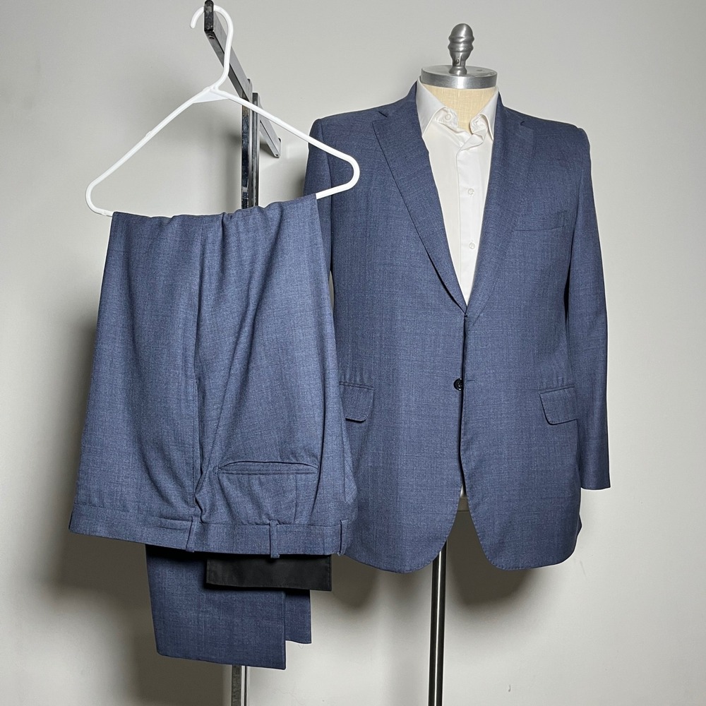 Tom James Royal Classic 2-Piece‎ Suit Mens 42L 40W Blue Two-Button Wool
